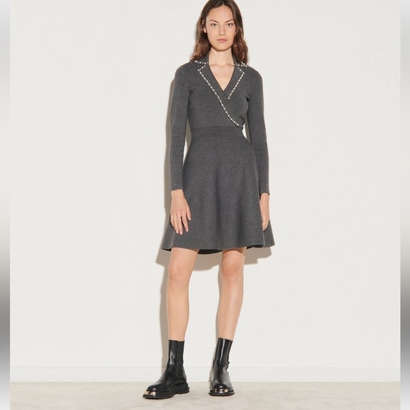 Sandro Gray  Suity Knit Dress size 8 (Sandro size 40) - Picture 2 of 7